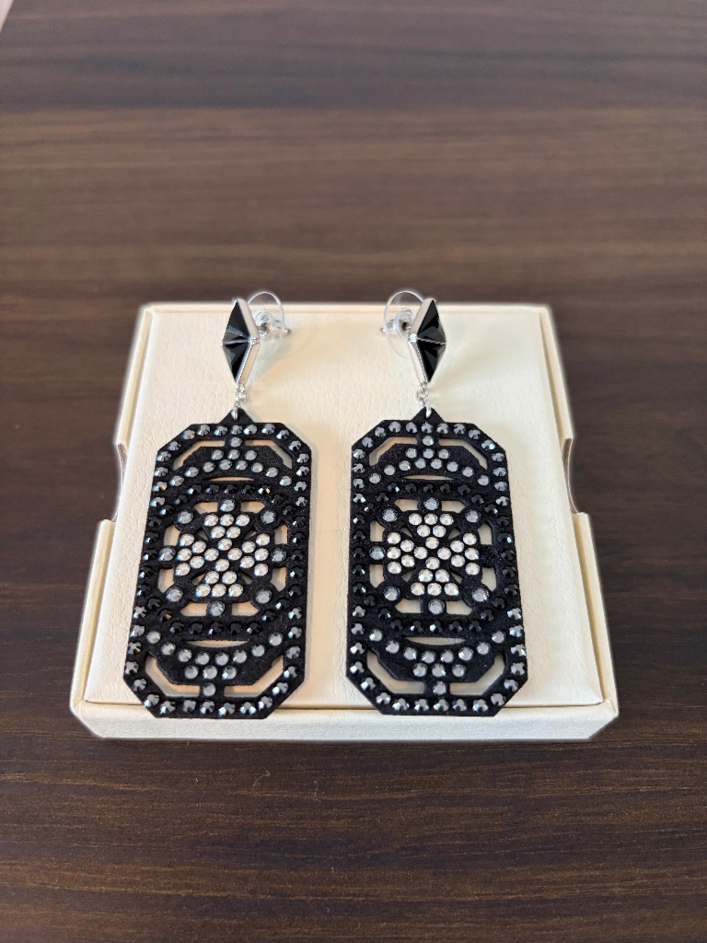 Swarovski Suede Crystal Statement Drop Earrings